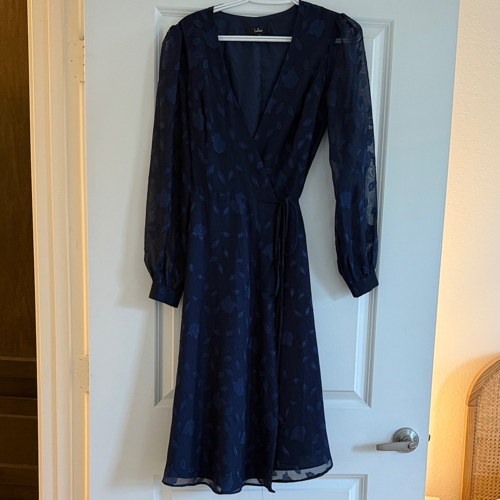 Lulu's Navy Textured Wrap Midi Dress